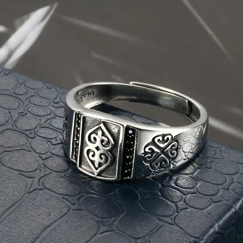 Men Turkish 💠 Resizable Ring (Black Zircon)