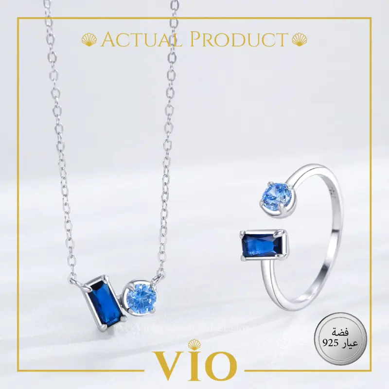 💙 طقم فضة 925 مع زيركونيا زرقاء ✨